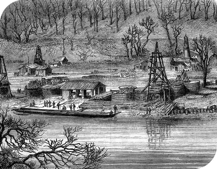 Illustration historique des premières activités d’extraction des sables bitumineux.